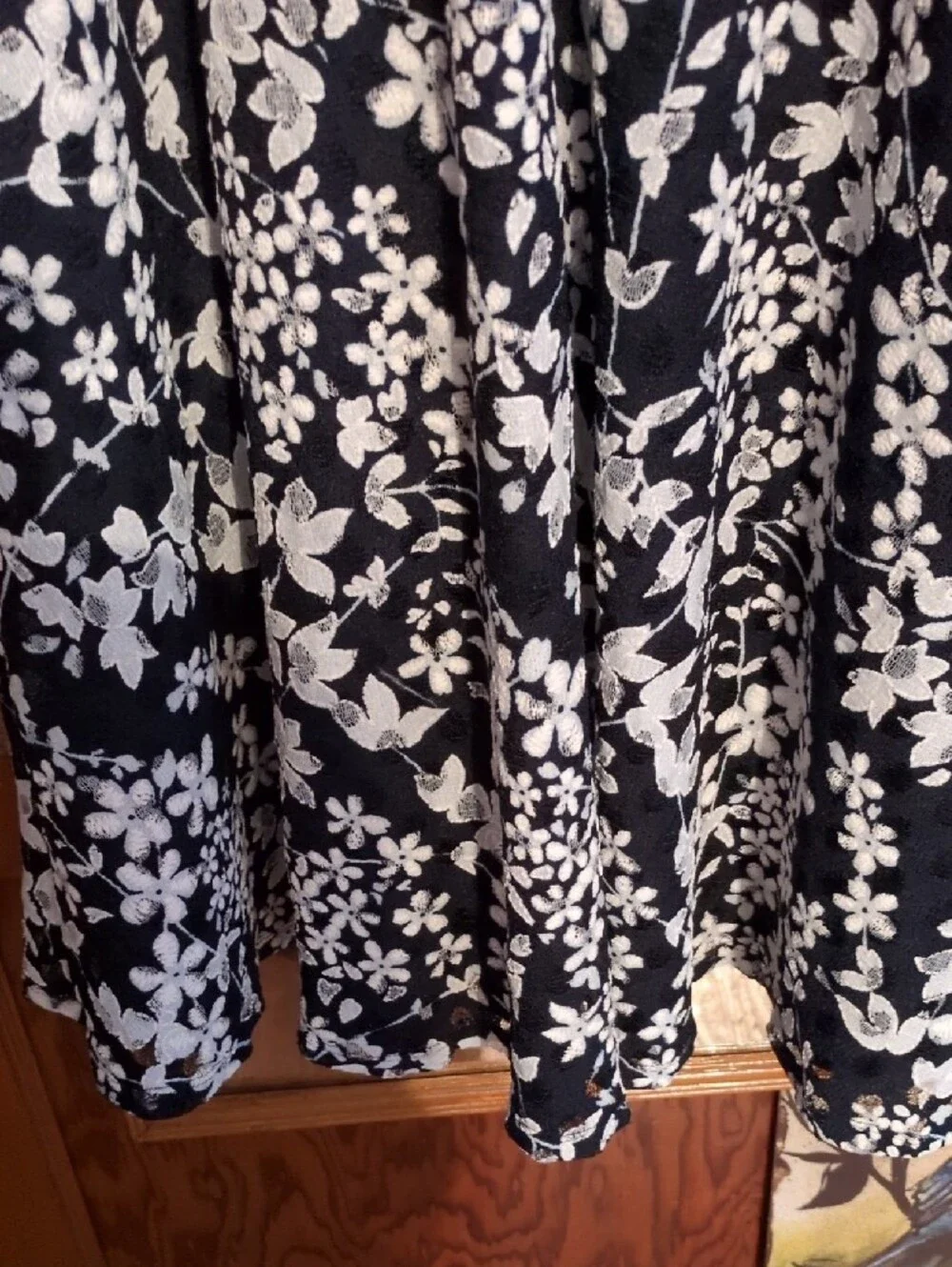 Tommy Hilfiger Black Midi Dress with White Floral Pattern
